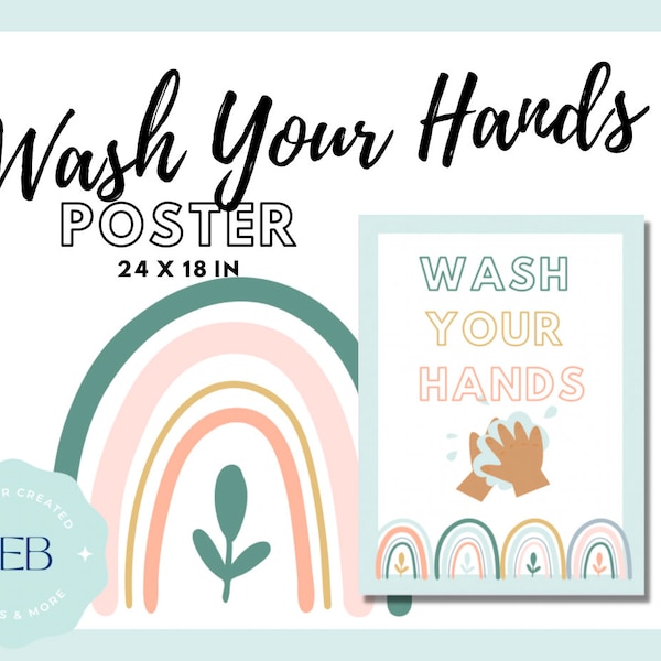 Wash Your Hands Boho Rainbow Poster