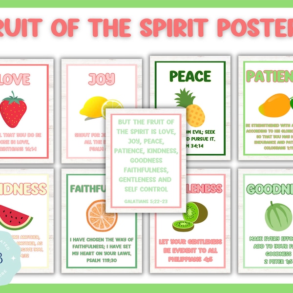 Bible Verse Botanical Fruit of the Spirit Posters 8.5 x 11 inch