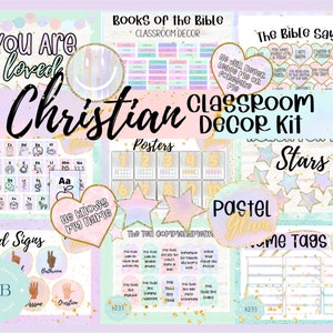 EDITABLE Pastel Christian Classroom Decor Kit Bundle with 17 Products Included