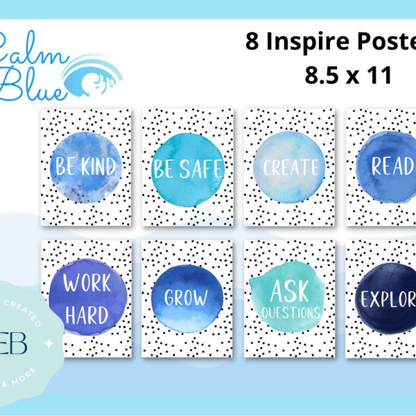 Calm Blue 8 Inspirational Classroom Posters