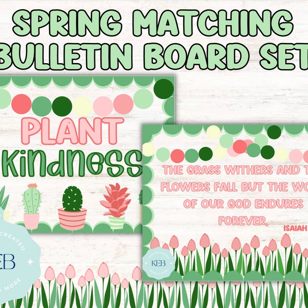 Plant Kindness & Word Endures Bible Verse Matching Botanical Bulletin Board Kit Sets