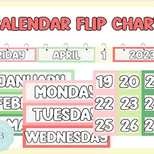 Peças de calendário botânico para flip chart ou quadro branco