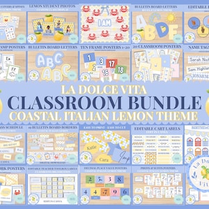 La Dolce Vita Classroom Decor Bundle | Coastal Italian Lemon Theme for Elementary Teachers | Editable Organization and Displays for Schools