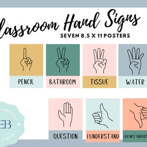 7 Color Block Classroom Hand Sign Posters