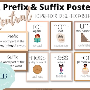 22 poster di prefissi e suffissi neutri per la classe