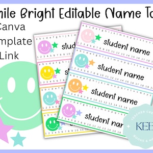 Smile Bright Editable Student Name Tags