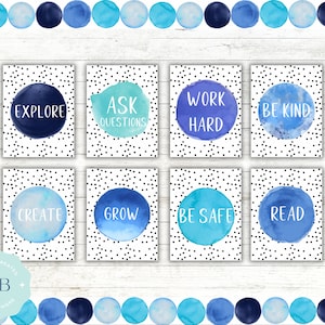 Calm Blue Inspirational Watercolor Dot Bulletin Board