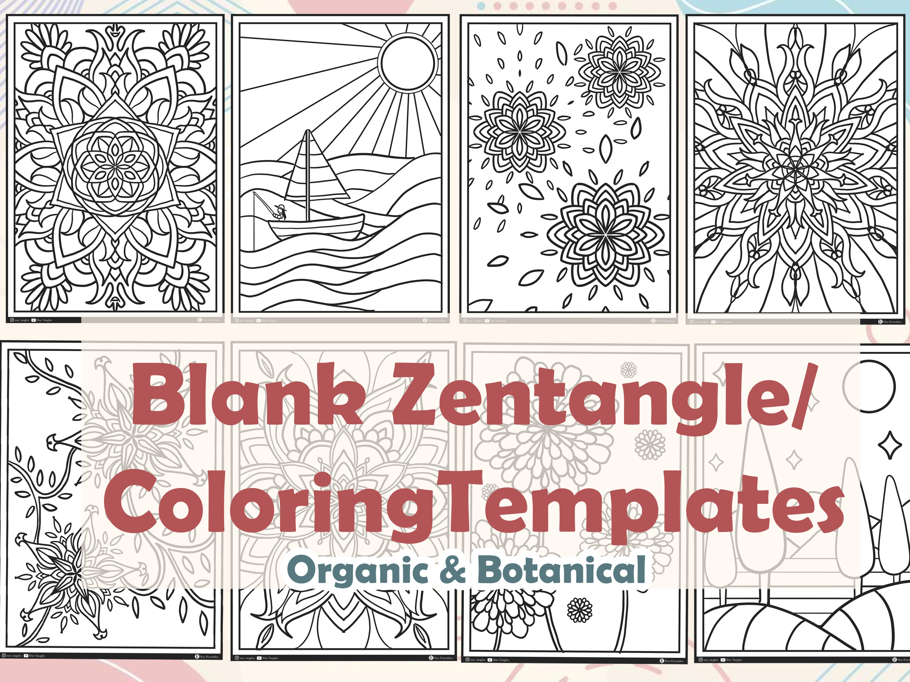10 Creative Zentangle Patterns Practice Sheets, Botanical Zentangle ...