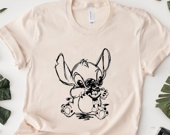 Stitch and Mickey Shirt, Lilo & Stitch Tee, Disneyland Shirts, Stitch Plays With Mickey Doll Shirt, Stitch Disney Shirt, Cute Stitch Shirt
