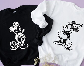Bluza z kapturem Mickey Minnie Sketch Couple, Koszulka Disney Matching, Disney Trip, Koszulka Disney Kids, Family Disneyworld, Bluza z kapturem Disney Family
