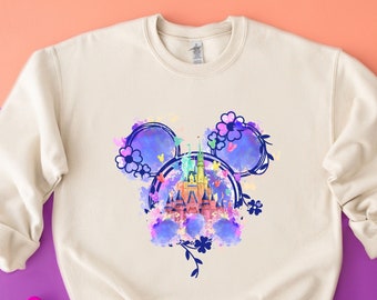 Disney aquarel kasteel sweatshirt, Disney vakantie shirt, Disney familie shirt, Disney kasteel ballonnen shirt, Disney reis hoodie