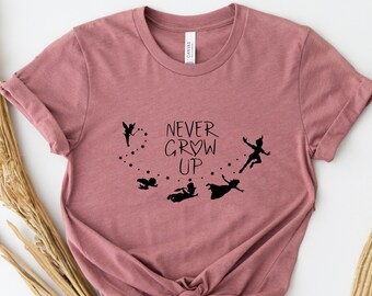 T-shirt Peter Pan "Never Grow Up" - Unisexe, Coton, Marque Gildan, Neuf Sans étiquettes