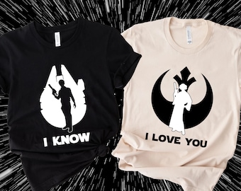 Camisa de pareja de camisa de Star Wars, te amo, sé camisa, camiseta de parejas de Disney, camisa de princesa Leia o Han Solo, familia de Disney, marido y mujer