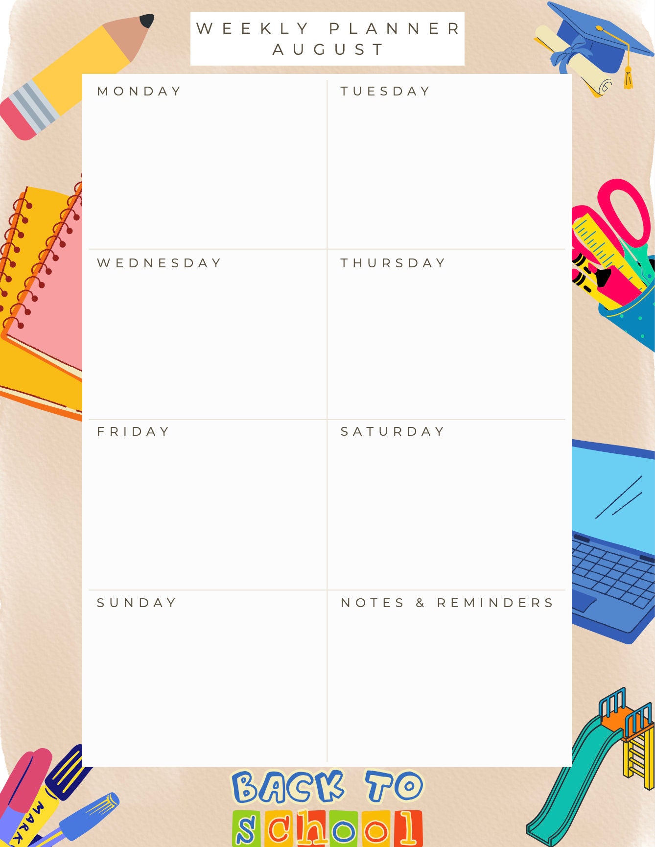 Weekly Planner for All Months of the Year, Themed for Holidays, Not ...