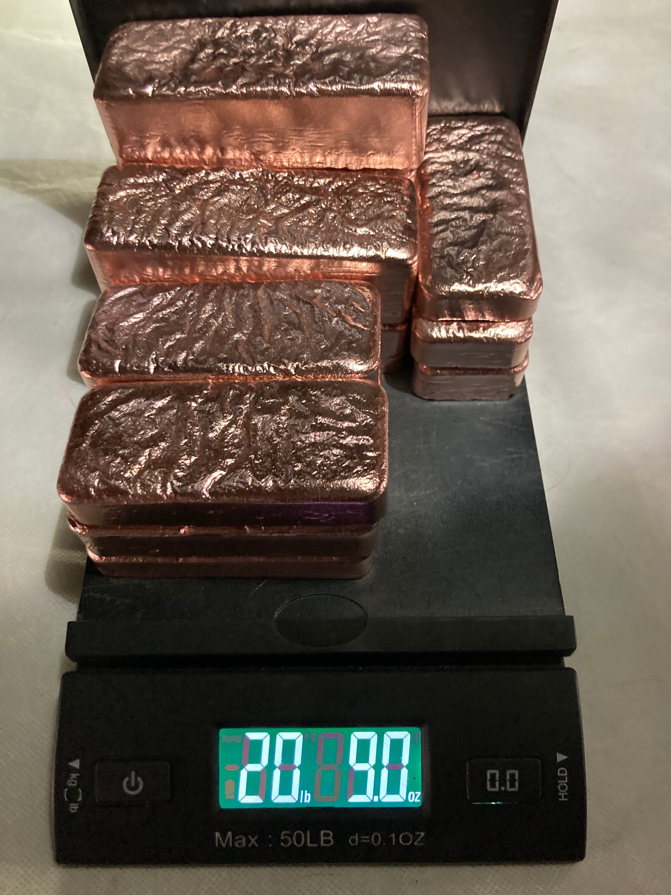 5-Pack Large Copper Ingots - 99.9% Cu - 25lb Min. Weight - XRF Verified