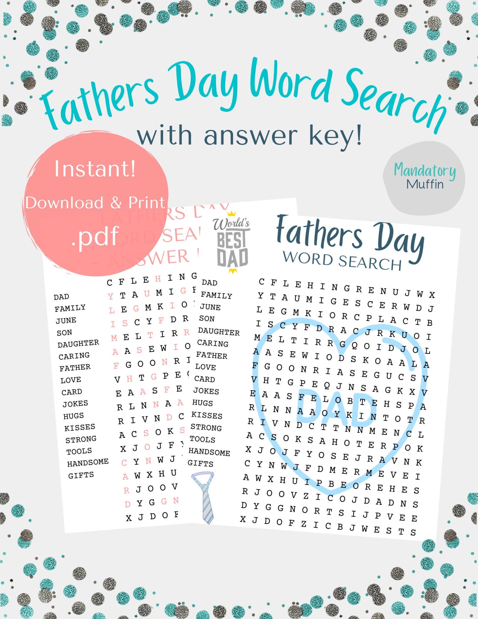 fathers day word search printable word search fathers day etsy