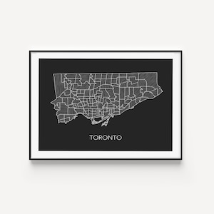 Carte des quartiers de Toronto | Carte de la ville de Toronto | | de carte minimaliste Carte noir et blanc de Toronto | Plan graphique