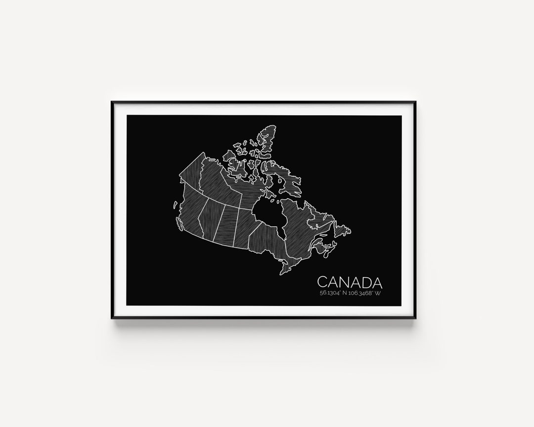 Canadian Map Art Print, Wall Art, Black Art Print, Canada Map, Office Decor, Home Wall Decor