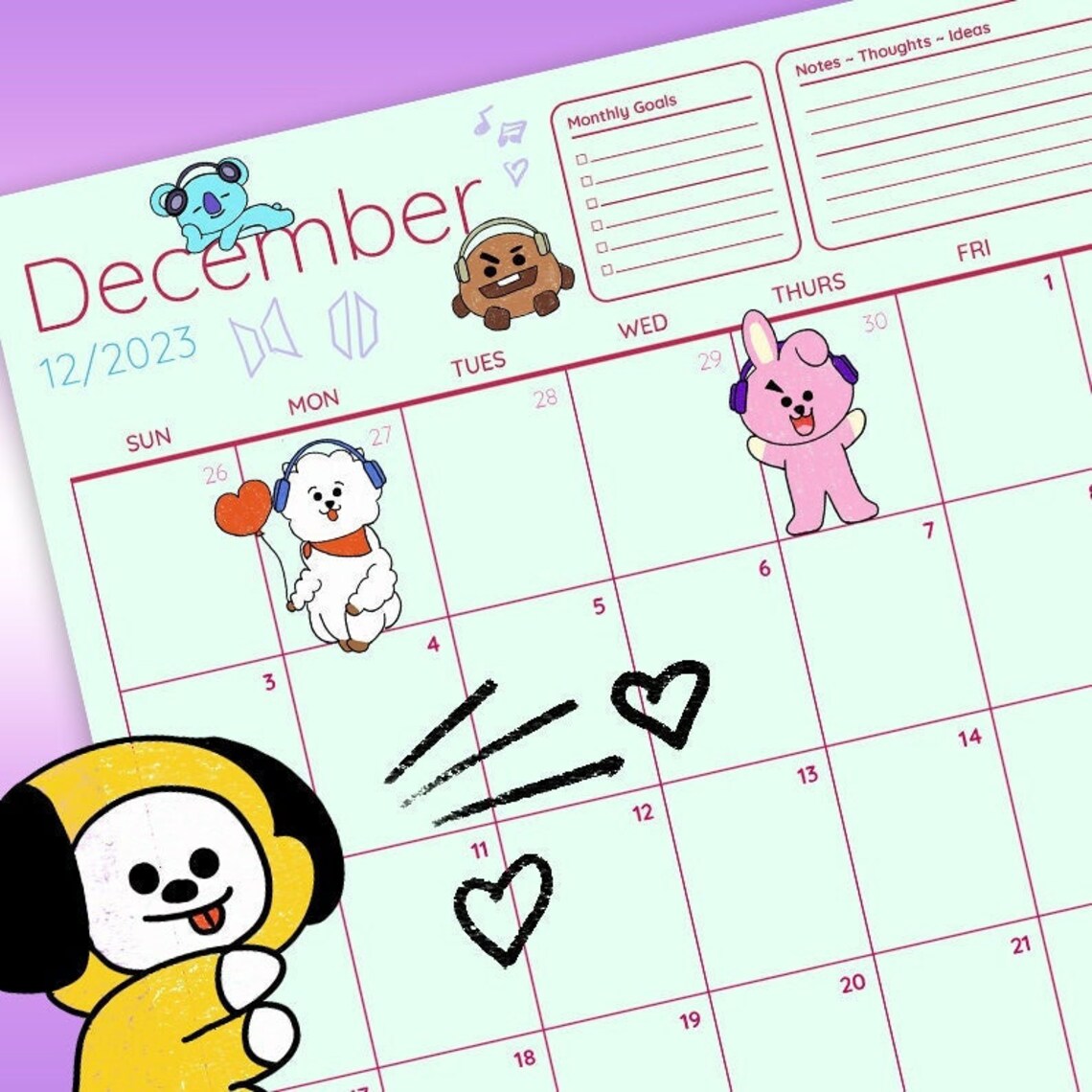 BTS BT21 Monthly Planner 2023 & 2024 Instant Download Etsy