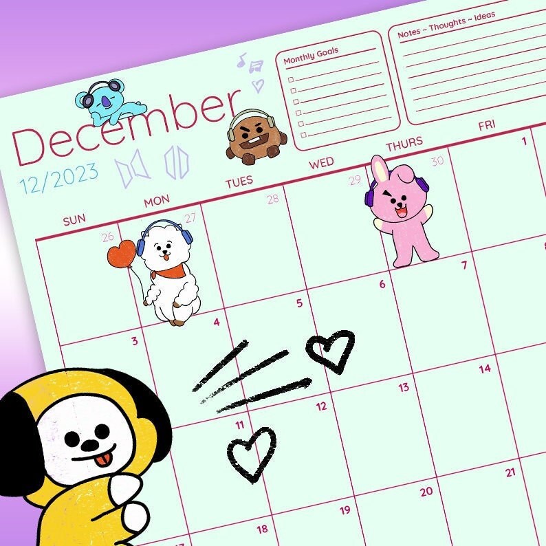 BTS BT21 Monthly Planner 2023 & 2024 Instant Download Etsy Australia