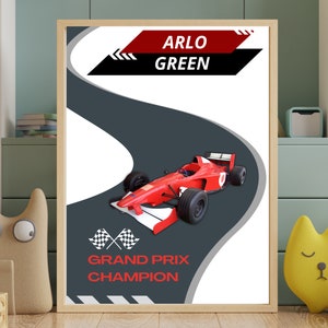 Personalized F1 Name Poster - Custom Formula 1 Track Name Sign - Formula One Boy Nursery Name Sign - F1 Party Theme - Grand Prix Race Car