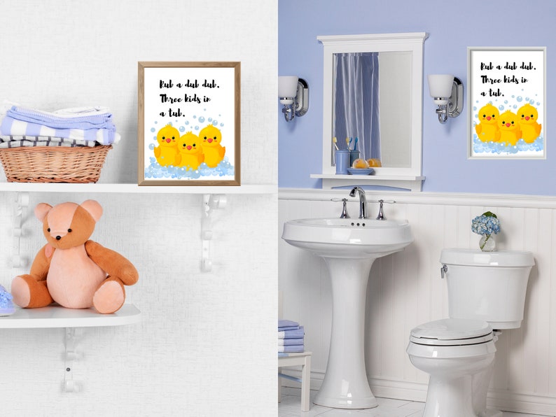 Rubber Ducky Kids Bathroom Print – "rub a Dub Dub" Nursery Rhyme ...