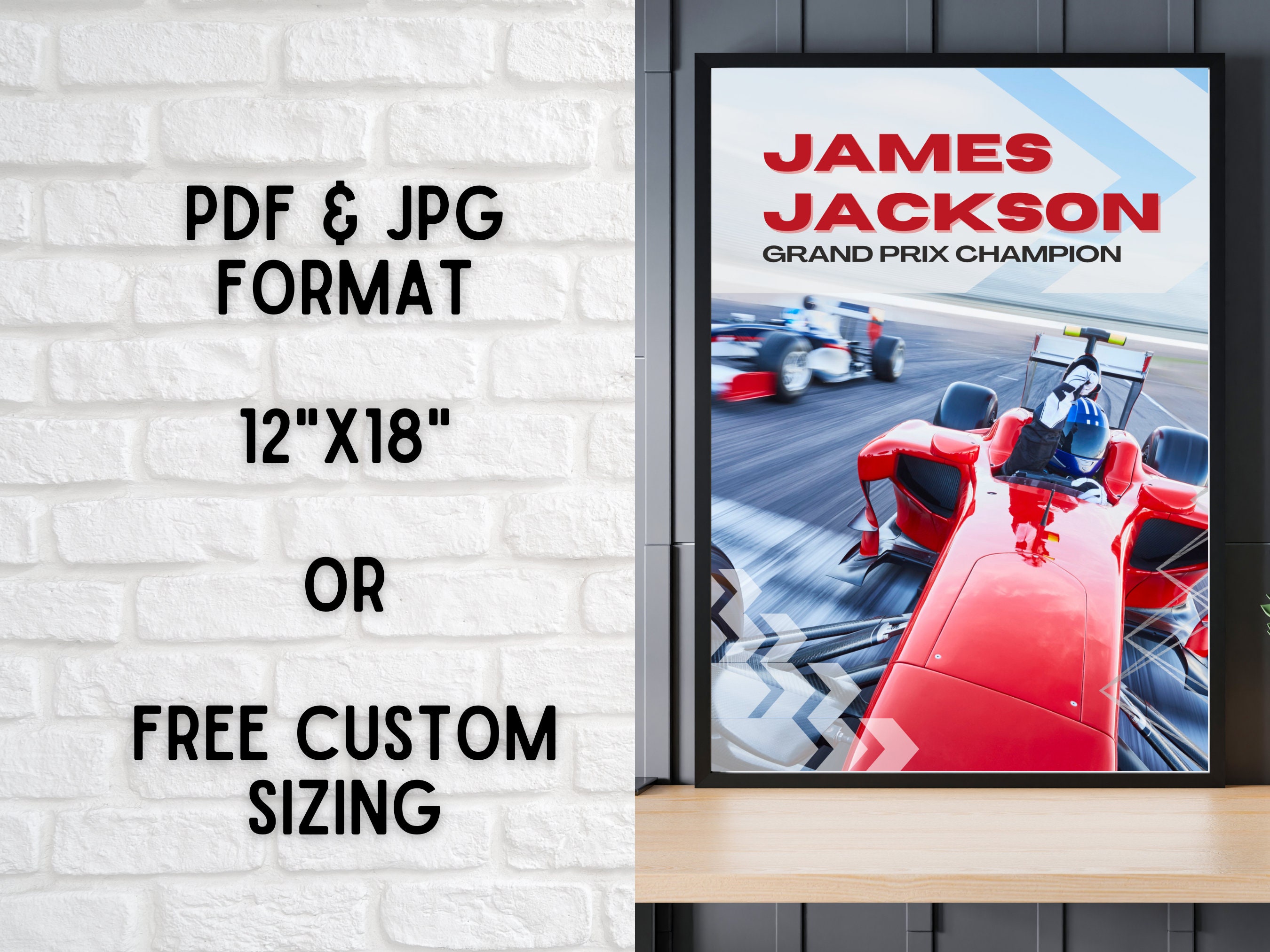 Simple F1 Racing Deco Personalized F1 Racing Nursery Poster - Formula 1 Bedroom Decor ...