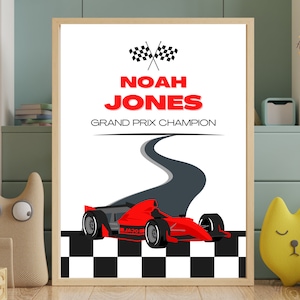 Custom Formula 1 Name Poster - Personalized F1 Bedroom Name Sign - F1 Party Theme - Formula One Nursery Playroom Art - Grand Prix Race Car