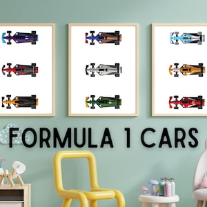 Set of 3 F1 Cars, F1 Nursery Decor, F1 Nursery Theme, F1 Playroom Art, F1 Toddler Bedroom, Formula 1 Poster, Formula 1 Wall Art, F1 Birthday