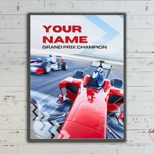 Custom F1 Name Sign - Personalized Formula 1 Poster - Formula 1 Nursery Theme - F1 Toddler Bedroom Sign - Race Car Design