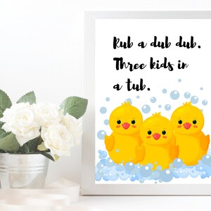 Rubber Ducky Kids Bathroom Print – "rub a Dub Dub" Nursery Rhyme ...
