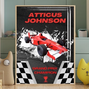 Custom Formula 1 Name Poster - Personalized F1 Nursery Name Sign - F1 Party Theme - Formula One Playroom Art - Grand Prix Race Car