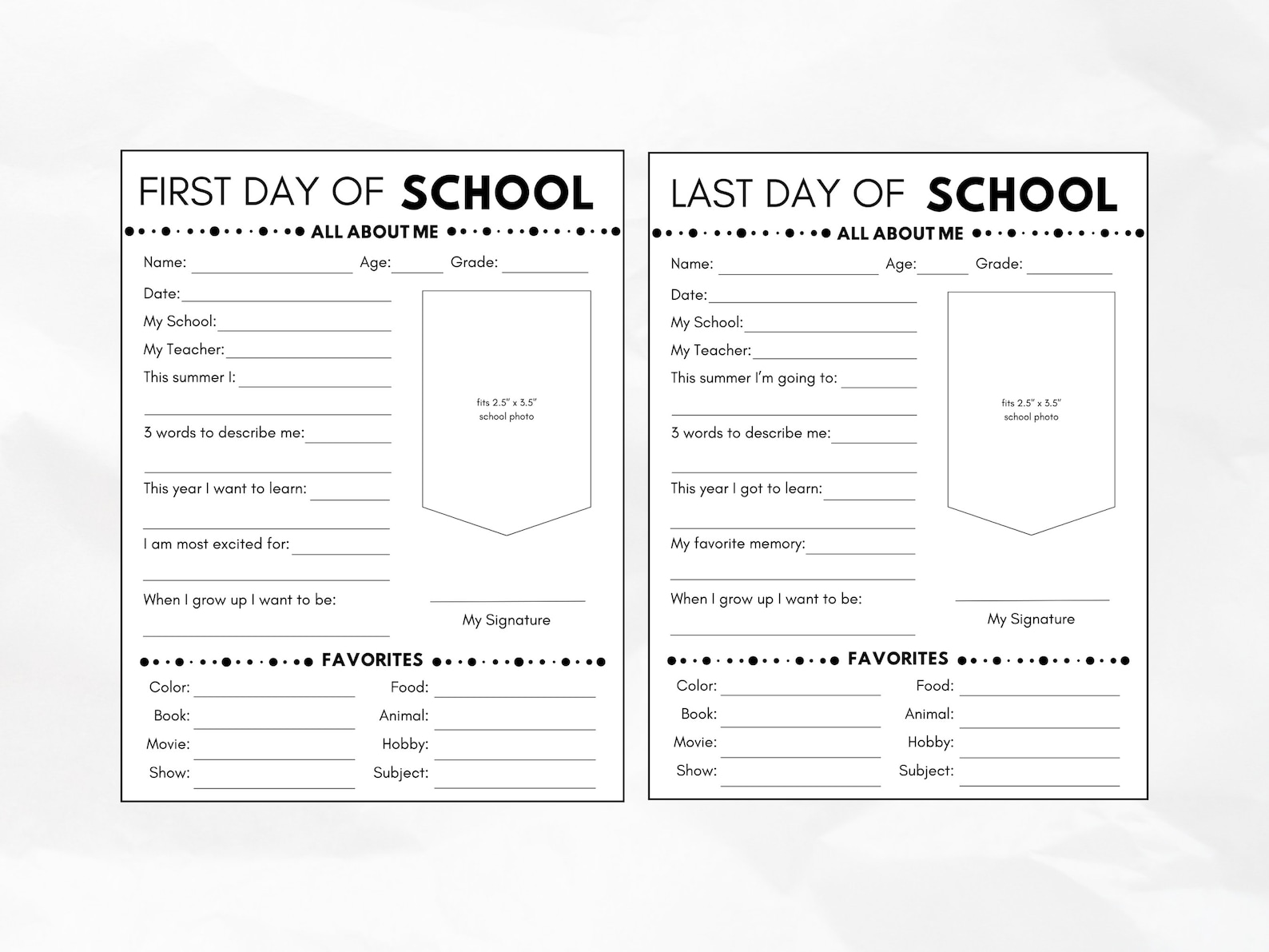 Back to School Printable, First Day of School Questionnaire, Last Day ...