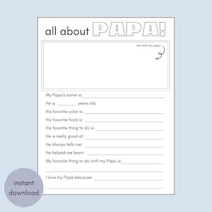 Todo sobre papá imprimible, imprimible para el Día de los Abuelos, regalo para papá, regalo personalizado para el abuelo de los niños, tarjeta del Día del Padre, regalo para los abuelos
