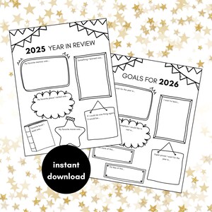 Kids New Years Goals, Kids Year in Review, Printable New Years Resolution, 2025 Year in Review, 2026 Kid Activity, Kids New Year Activity