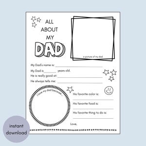 All About Dad Printable, All About Dad Activity Page, Personalized Dad Gift from Kids, Father's Day Card, Father's Day Questionnaire,