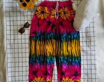 Floral Comfy Harem Pants | Flowy Pants fit S-M Women | Colorful Hippie Pants, Boho Style with Tie Waist