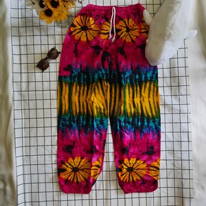 Floral Comfy Harem Pants | Flowy Pants fit S-M Women | Colorful Hippie Pants, Boho Style with Tie Waist