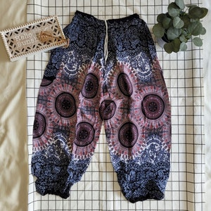Unisex Plus Size Hippie Pants with Tie Waist String | Comfy Flowy Pants, Soft Loungewear 2XL Boho Pants | Harem Pants 2XL | Plus Size Summer