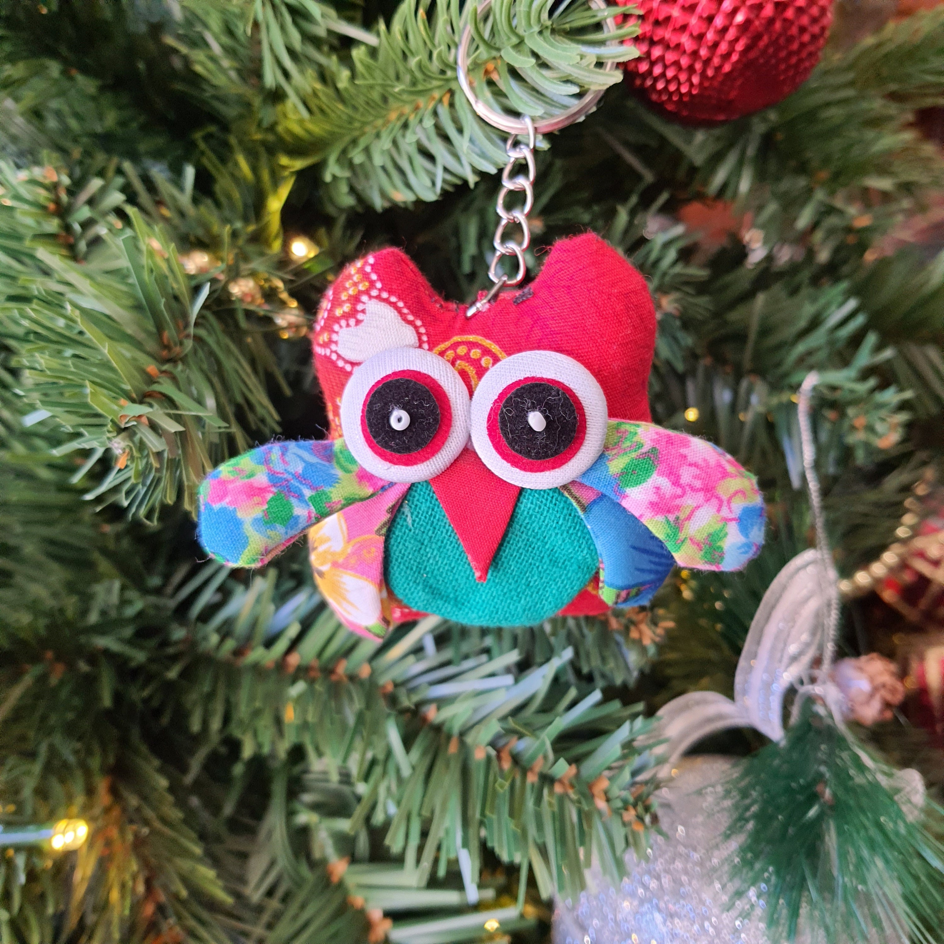 Handmade Colorful Fabric Owl Keychain: Good Luck Charm