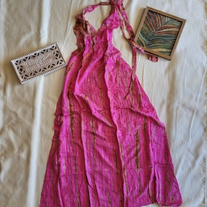 Tie Neck Maxi Dress: Flowy Summer Beach Dress (S-M)
