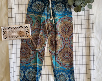 Boho Harem Pants: Mandala Print Rayon, Size S-M