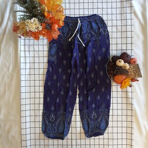 Unisex Hippie Pants with Elastic Tie Waist| Flowy Harem Pants fit S-M size | Soft, Comfy Pants made from Rayon, Summer Pants