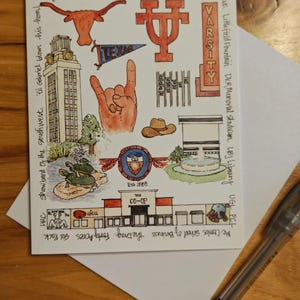 The Eyes of Texas Greeting Card featuring UT Tower, Turtle Pond, LBJ Library, Longhorn Seal  for Graduation or Alumni Gift for Texas Exs