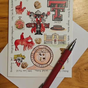 Texas Tech Greeting Card, Print or Poster – Hand-Painted Watercolor Art with Raiderland Landmarks – Graduation, Game Day & Alumni Gift