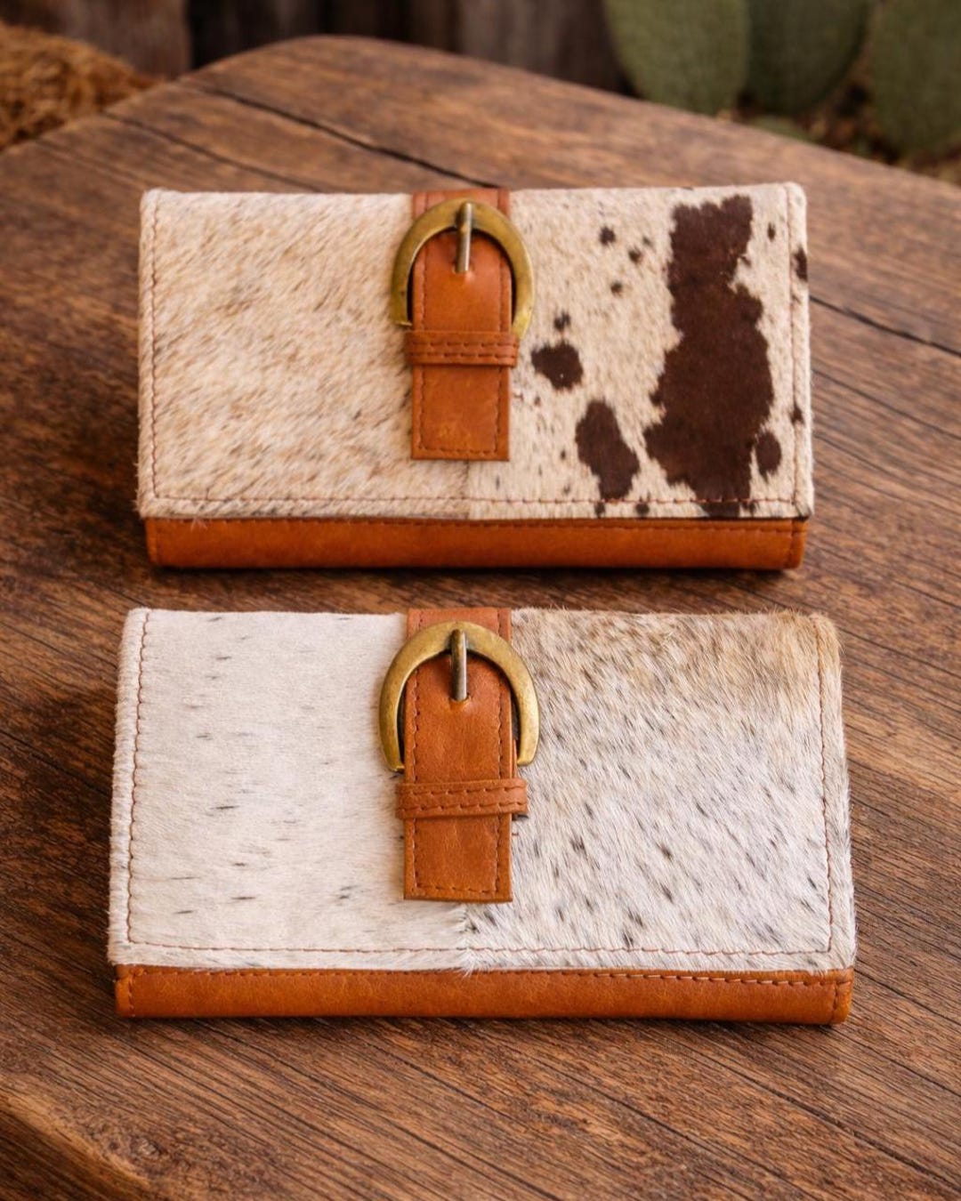 Cowhide Wallet for Women | Genuine Leather Hair on Hide Western Buckle ...