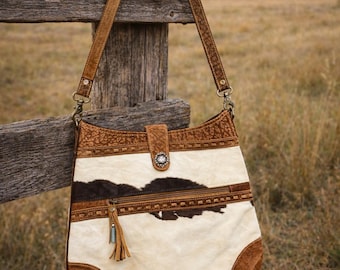 Große Geldbörse aus Rindsleder | Umhängetasche Leder Umhängetasche | Western Boho Ranch Handtasche | One of a Kind Cowgirl Geldbörse