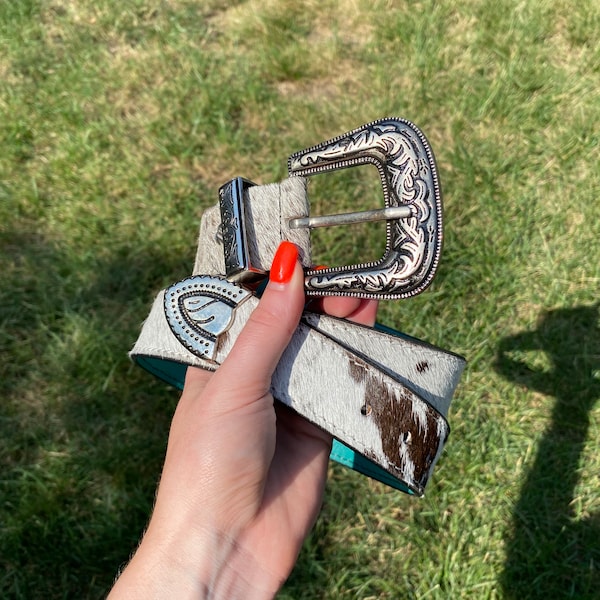 Cowhide Hair Black and White Belt Etsy