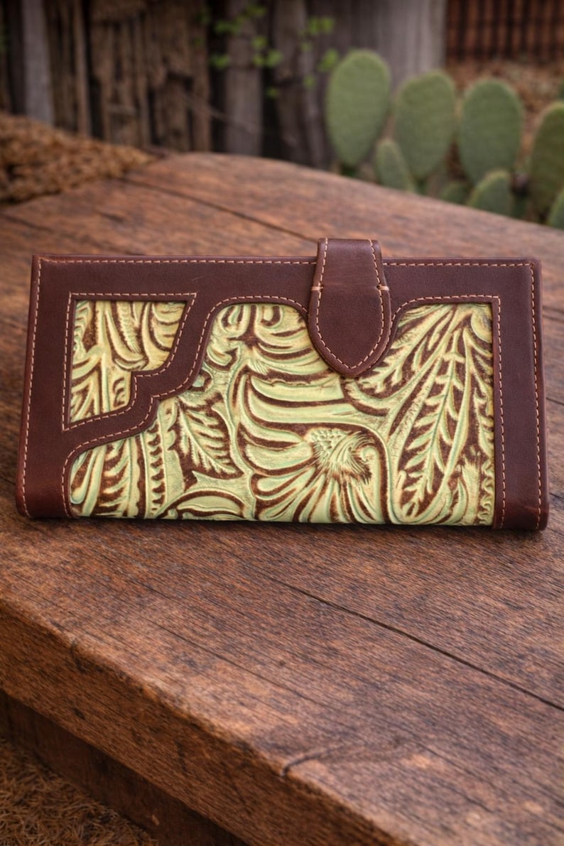 Embossed Leather Wallet for Women | Western Boho Snap Wallet | Floral ...