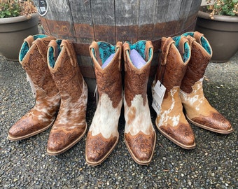 Cowhide Tooled Western Boots